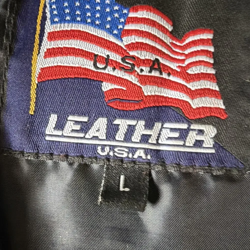 Vintage Leather USA Sz L Black Leather Biker Vest Motorcycle Lace Up Western
